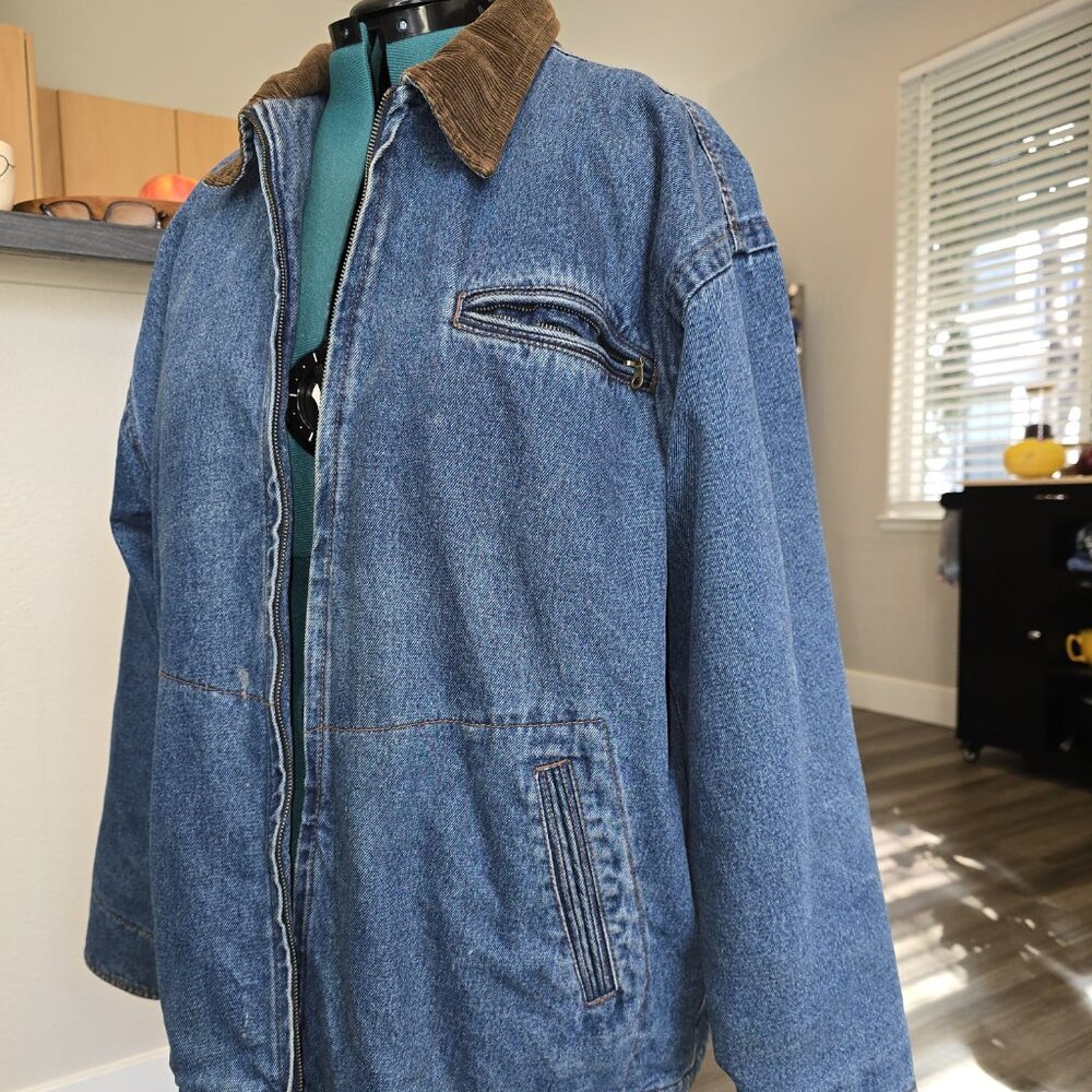 🧥Eagles Ridge Outfitters Long‎ Denim Jacket – Quilted Lining – Size XL